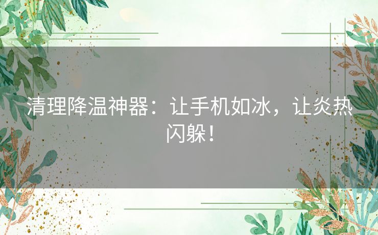 清理降温神器：让手机如冰，让炎热闪躲！